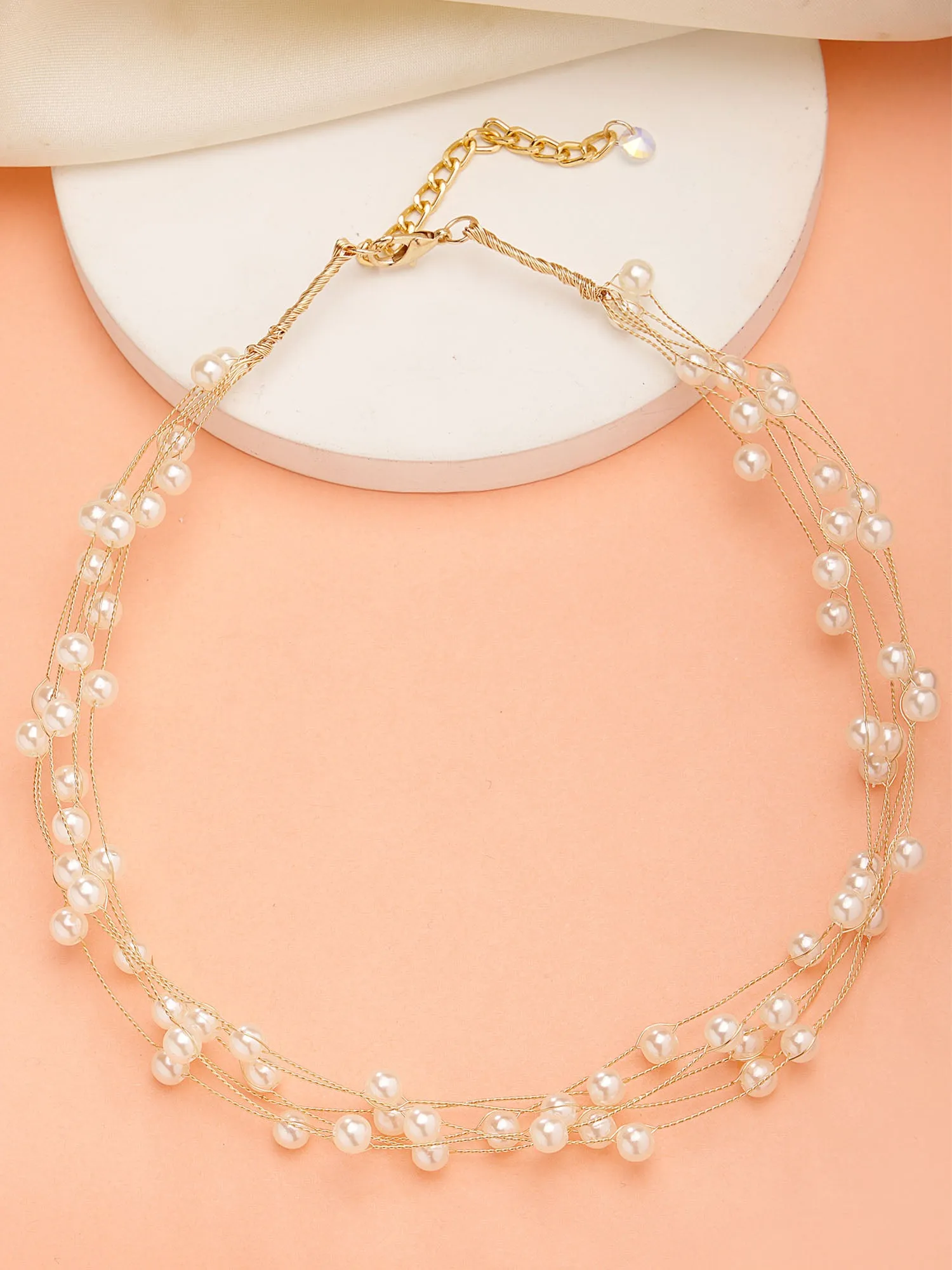 Bohey by KARATCART Gold Plated Multilayer Round Pearl Chain Necklace for Women