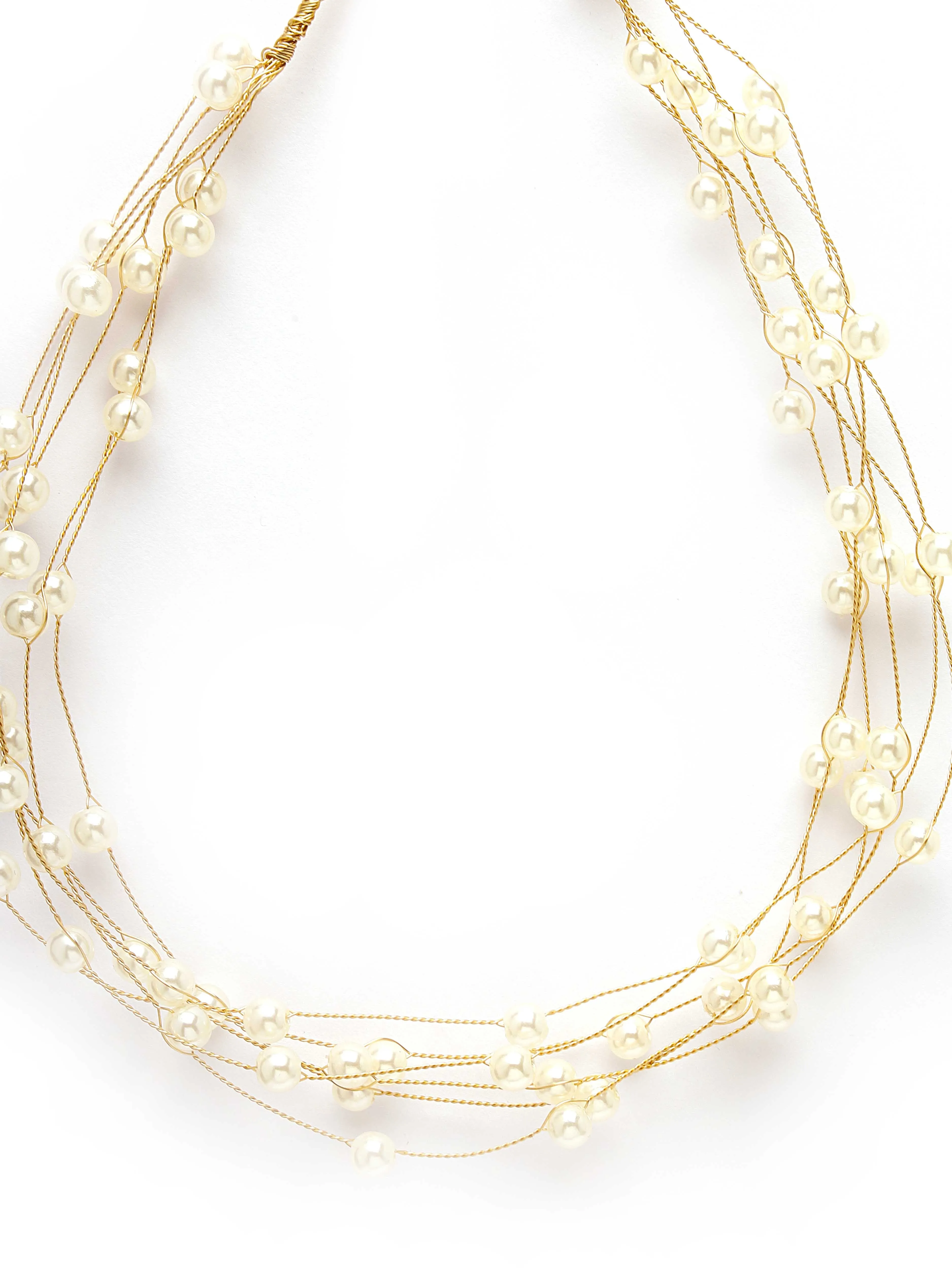 Bohey by KARATCART Gold Plated Multilayer Round Pearl Chain Necklace for Women
