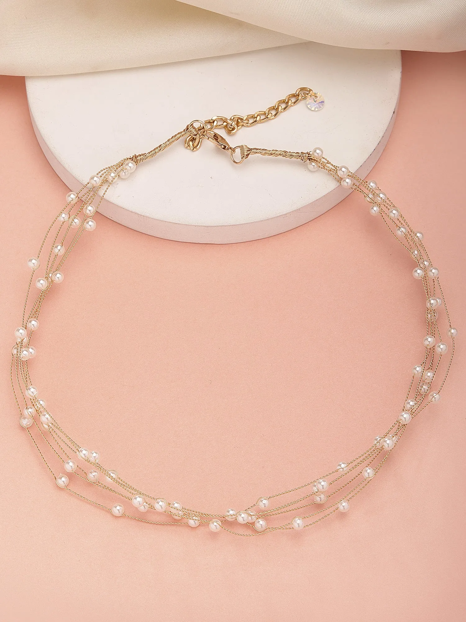 Bohey by KARATCART Gold Plated Multilayer Round Pearl Chain Necklace for Women