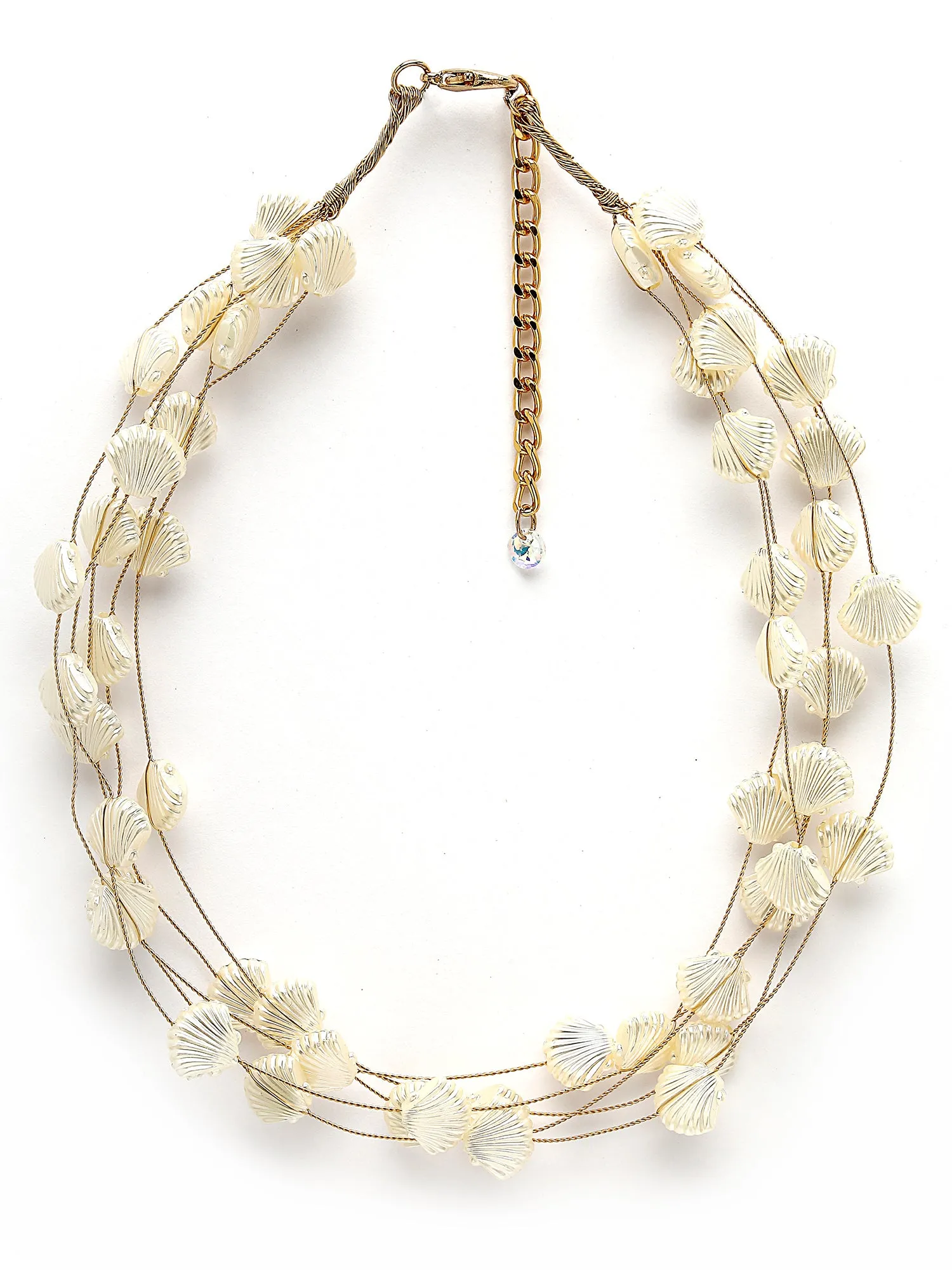Bohey by KARATCART Gold Plated Multilayer Shell Design Baroque Pearl Chain Necklace for Women