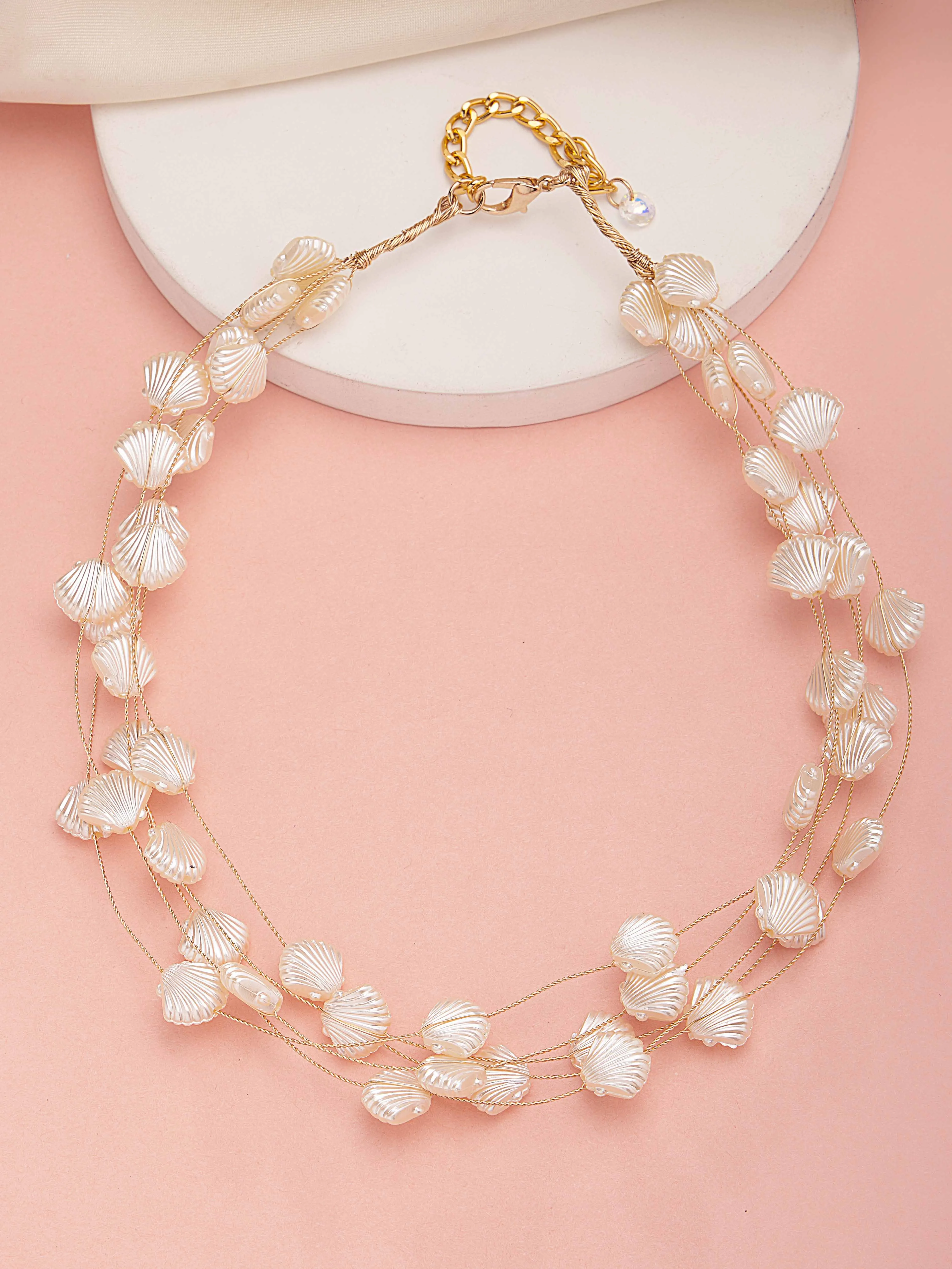 Bohey by KARATCART Gold Plated Multilayer Shell Design Baroque Pearl Chain Necklace for Women