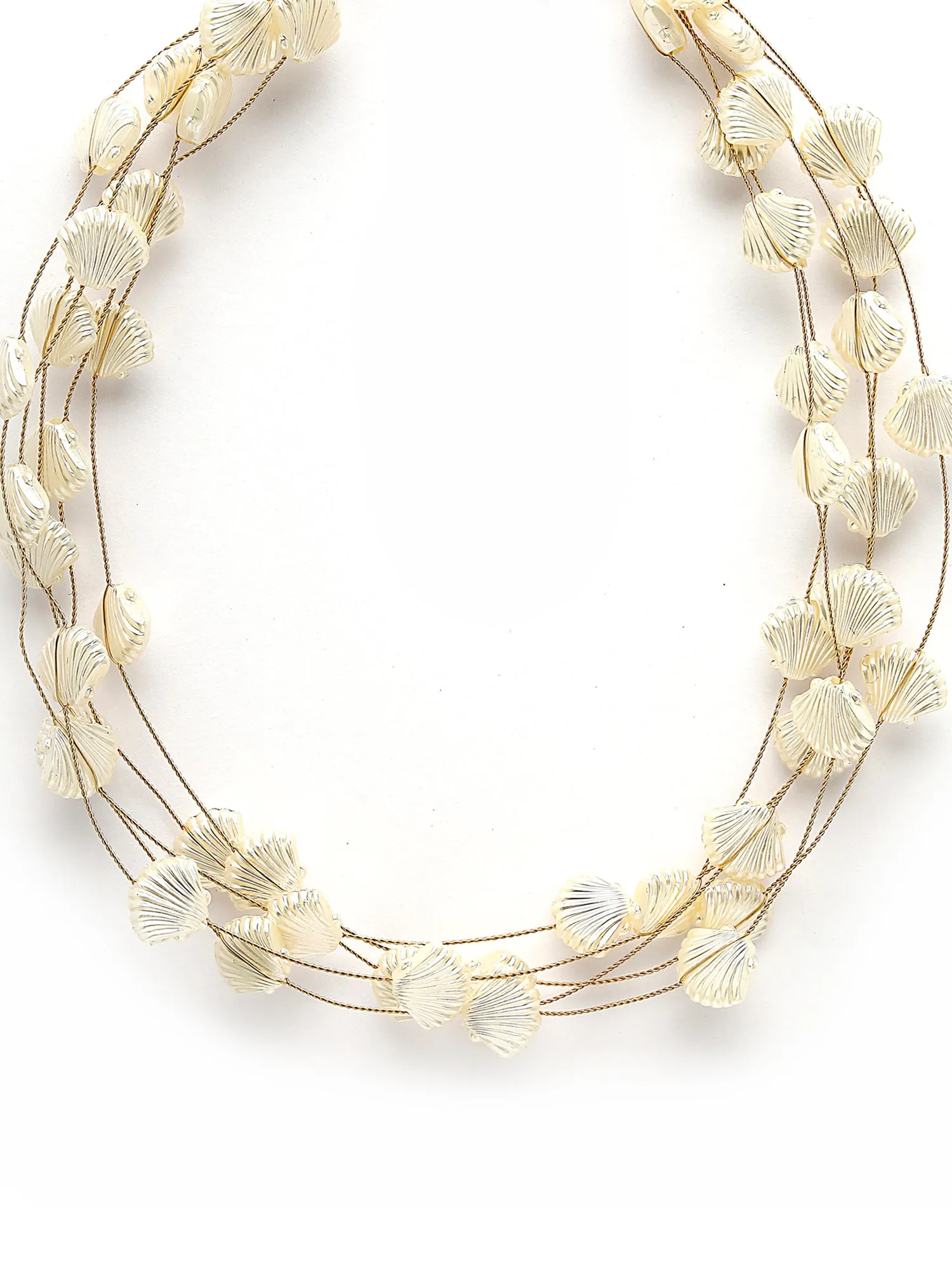 Bohey by KARATCART Gold Plated Multilayer Shell Design Baroque Pearl Chain Necklace for Women
