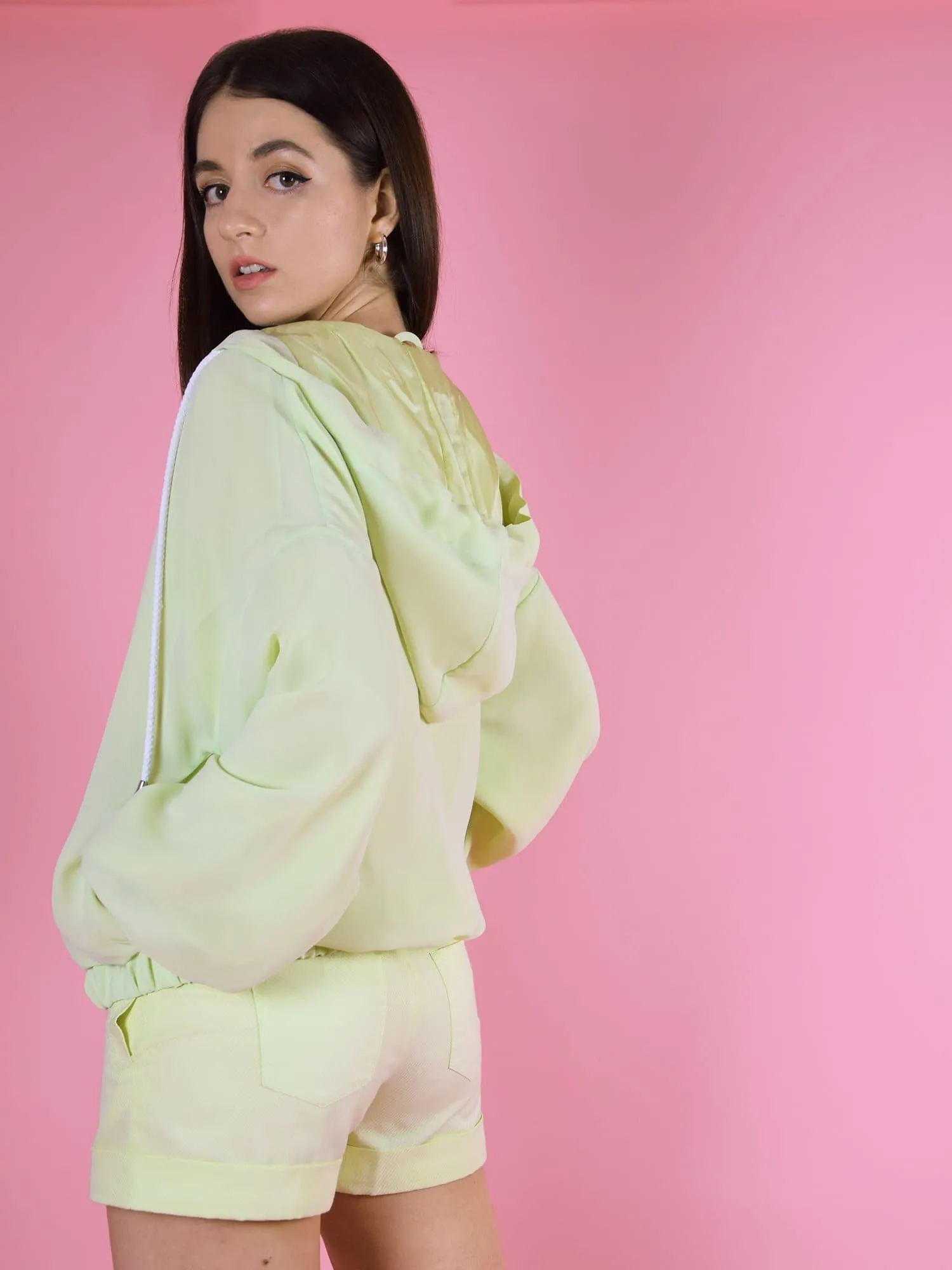 Bonfire Bomber Light Spring Jacket, Upcycled Polyester, in Light Green