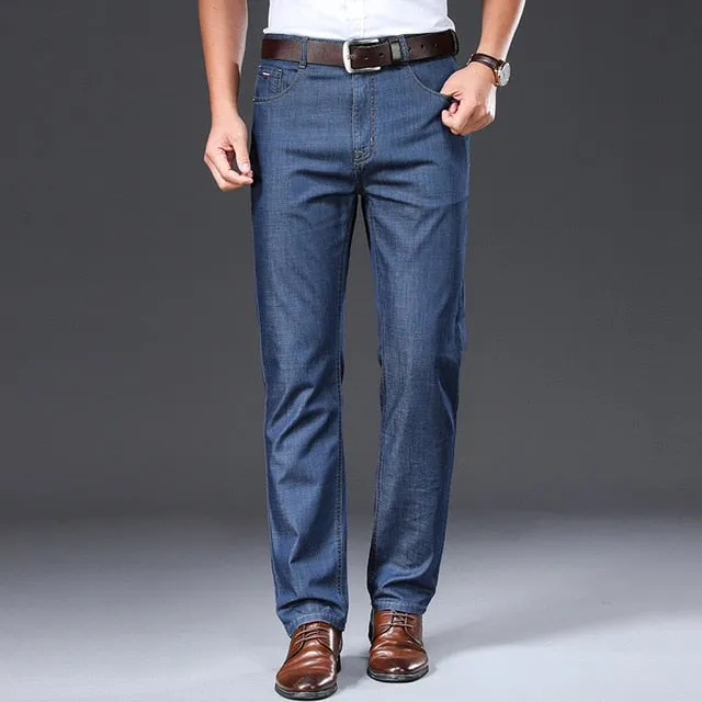 BROWON Brand 2020 Men Jeans Summer Thin Breathable Soft Mid Straight Regular Men's Jeans Trousers Vintage Mens Clothing