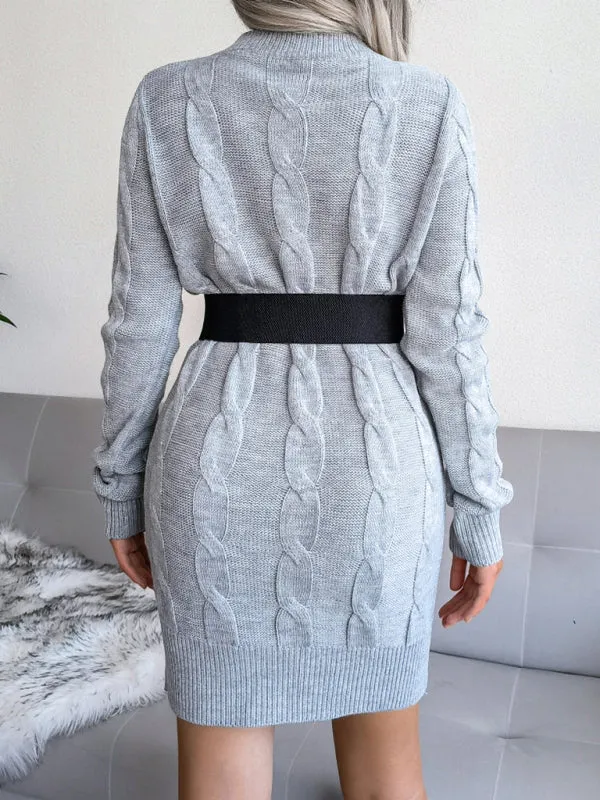 Cable Knit Bodycon Mini Dress with Long Sleeves