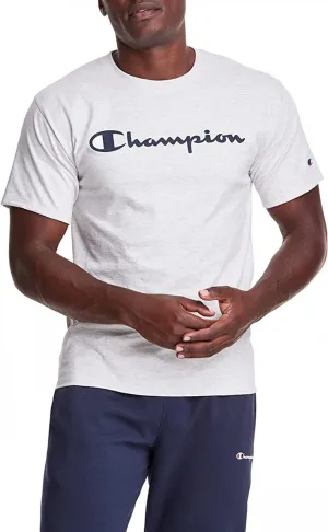 Champion Men's Script Graphic Logo T-Shirt Tee Oatmeal Heather Cream 2XL