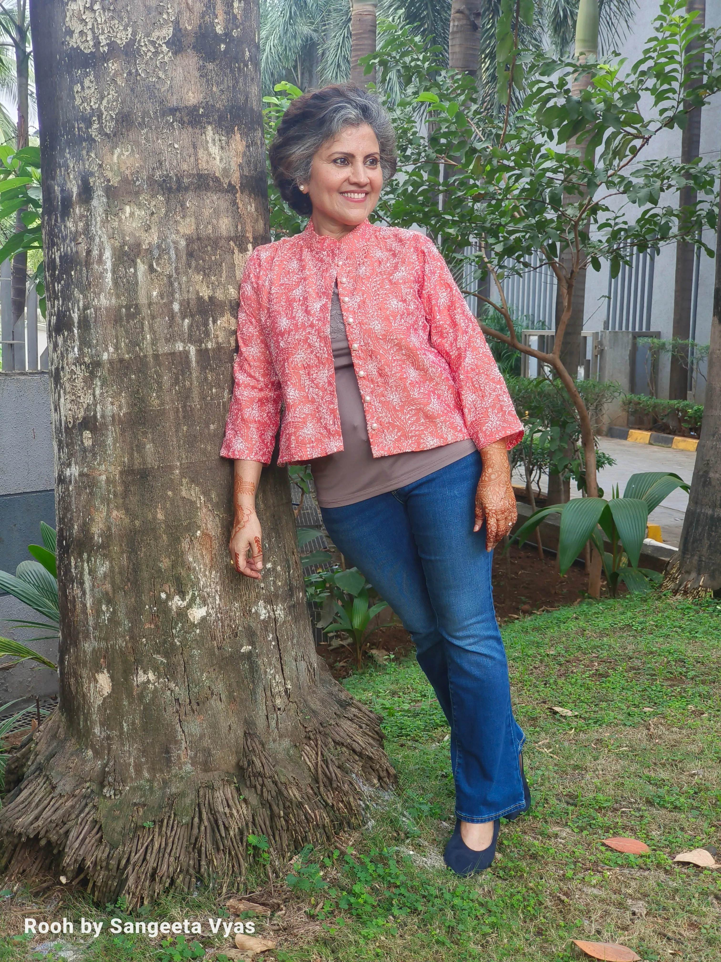 Chanderi silk peach jacket