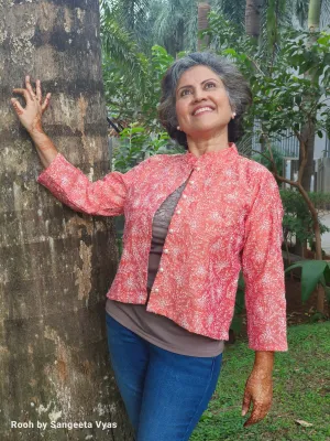 Chanderi silk peach jacket