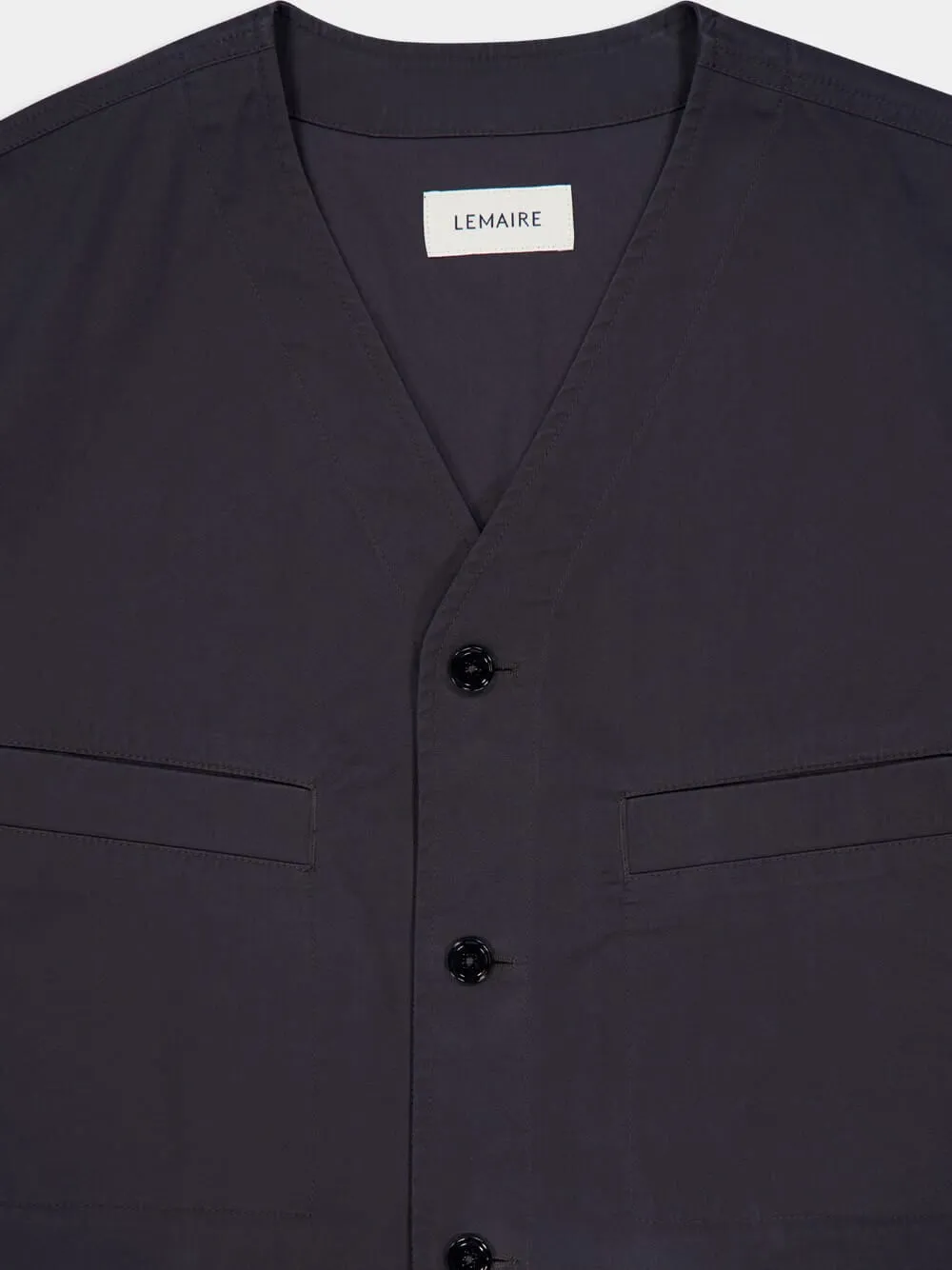 Charcoal Collarless Cotton Twill Overshirt