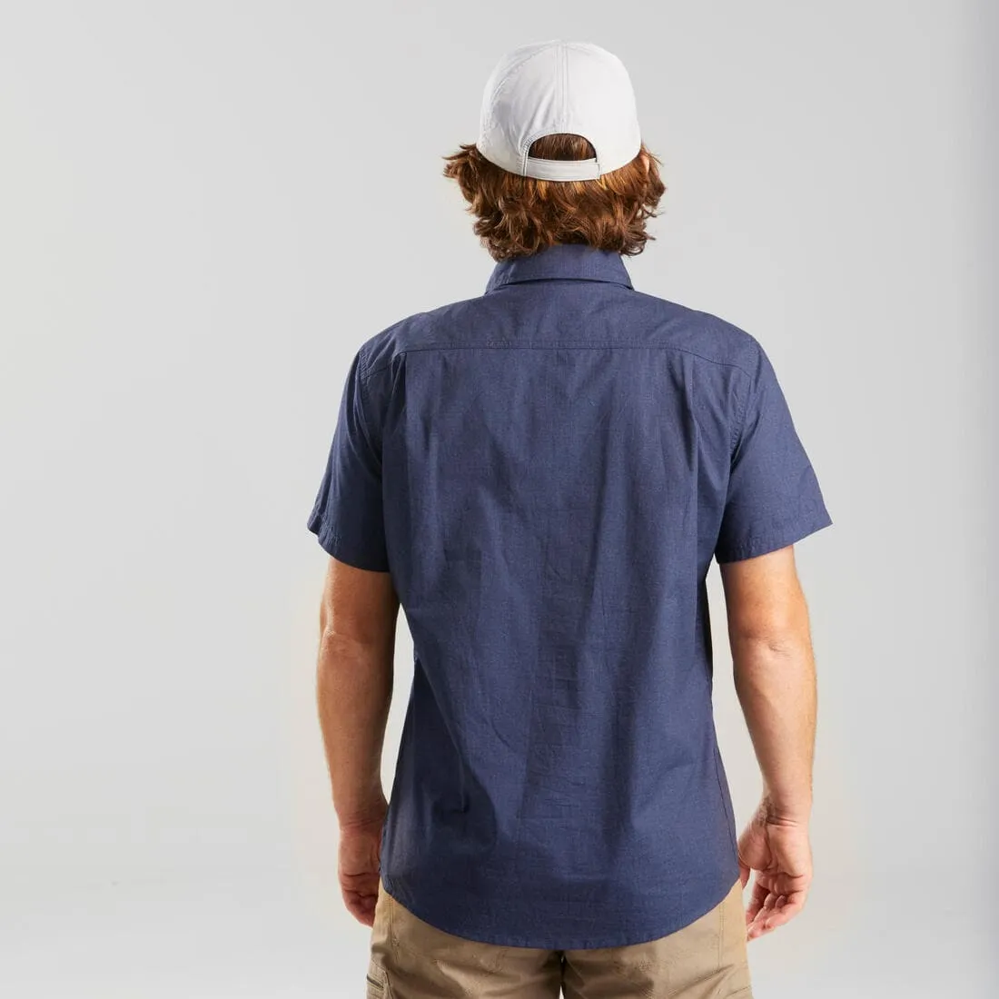 Chemise de trek voyage - TRAVEL100 manches courtes bleu homme