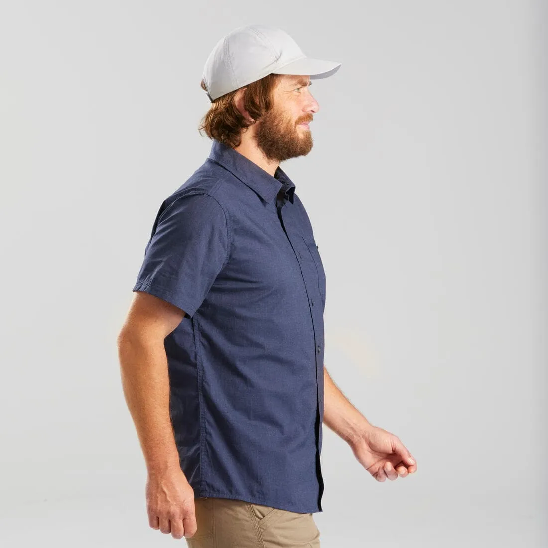 Chemise de trek voyage - TRAVEL100 manches courtes bleu homme