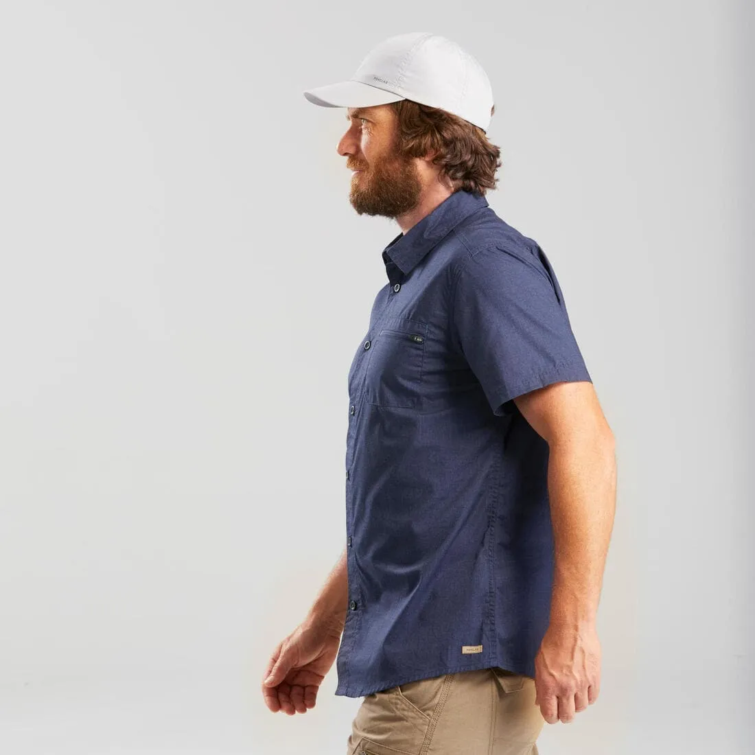 Chemise de trek voyage - TRAVEL100 manches courtes bleu homme