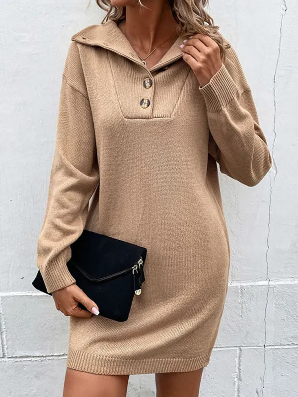 Chic Knit Sweater Dress with Button Detail