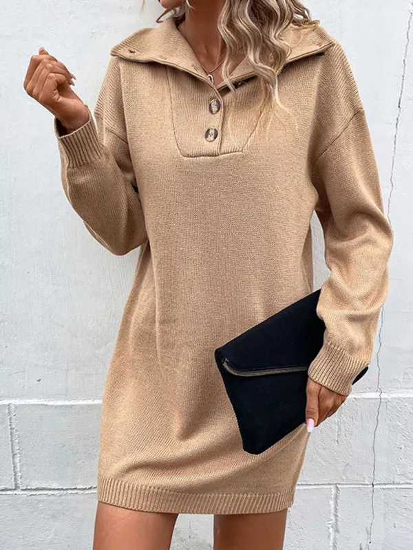 Chic Knit Sweater Dress with Button Detail