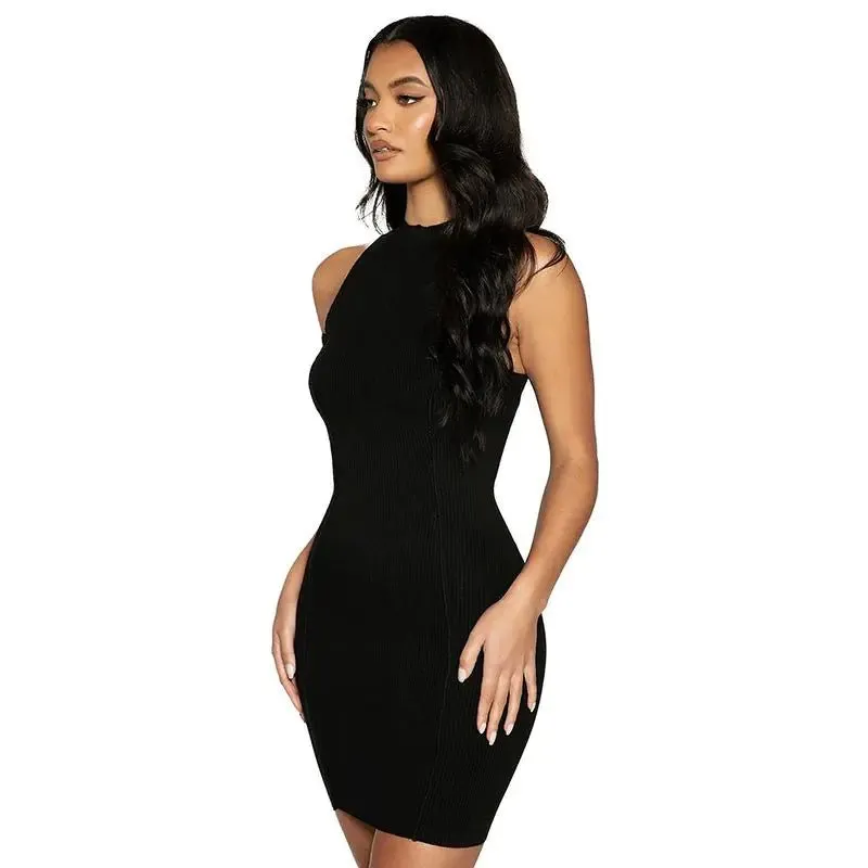 Chic Ribbed Halter Mini Dress for Women