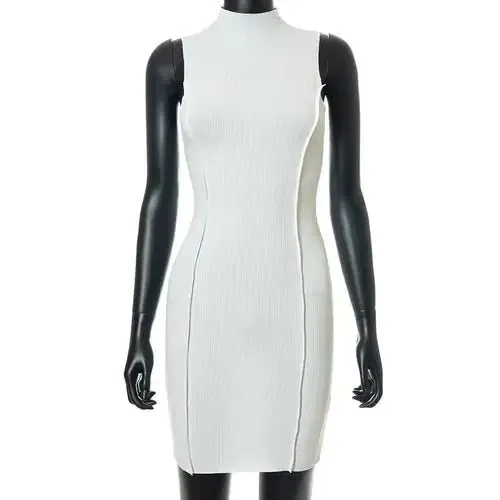 Chic Ribbed Halter Mini Dress for Women
