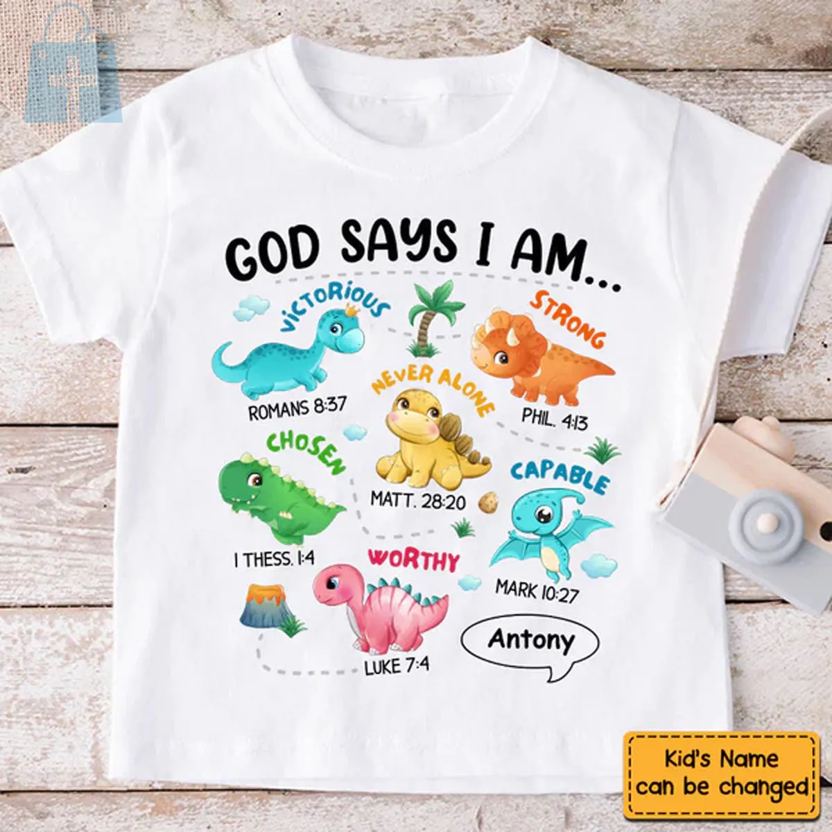 Christianartbag T-shirt, Dinosaur God Say I Am Kid T-Shirt, Children's Printed T-Shirts, CABTK01090923.