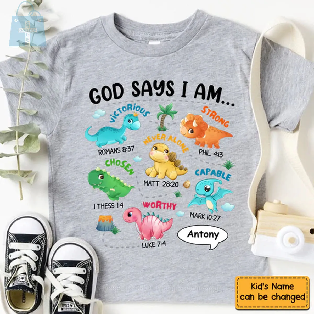 Christianartbag T-shirt, Dinosaur God Say I Am Kid T-Shirt, Children's Printed T-Shirts, CABTK01090923.
