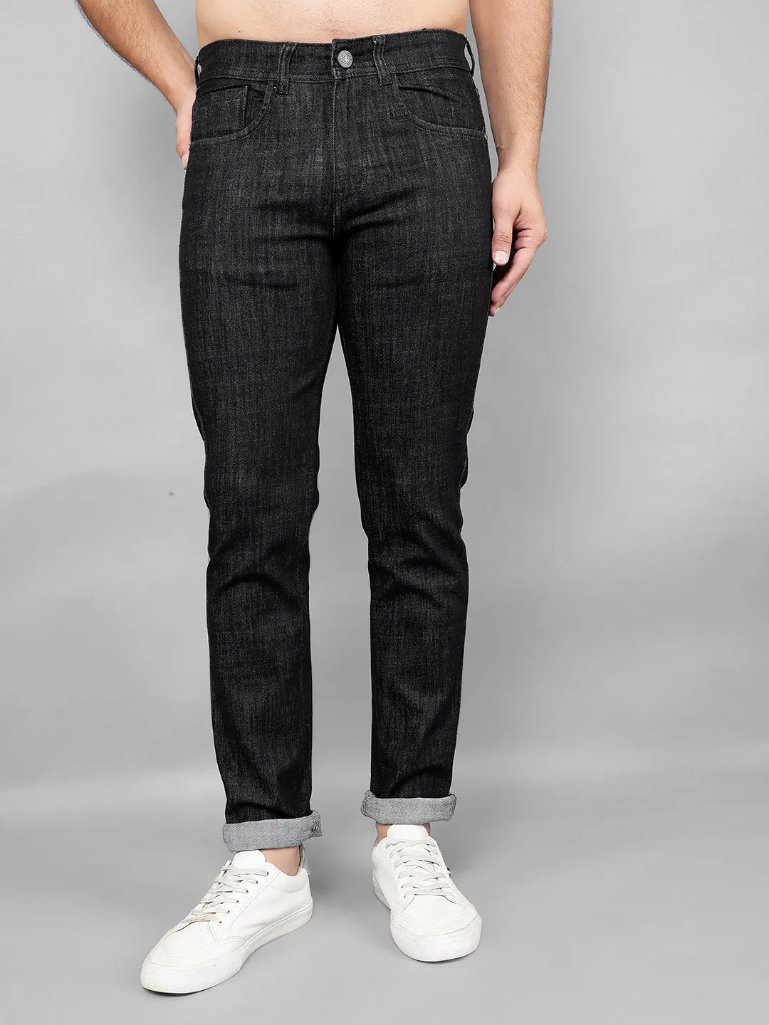 COBB Black Slub Narrow Fit Premium Jeans