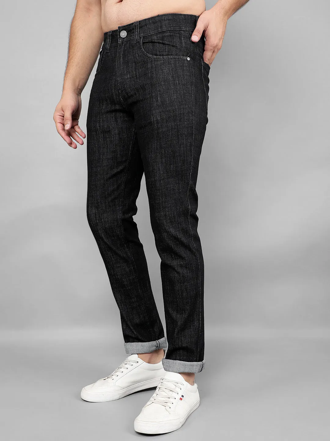 COBB Black Slub Narrow Fit Premium Jeans