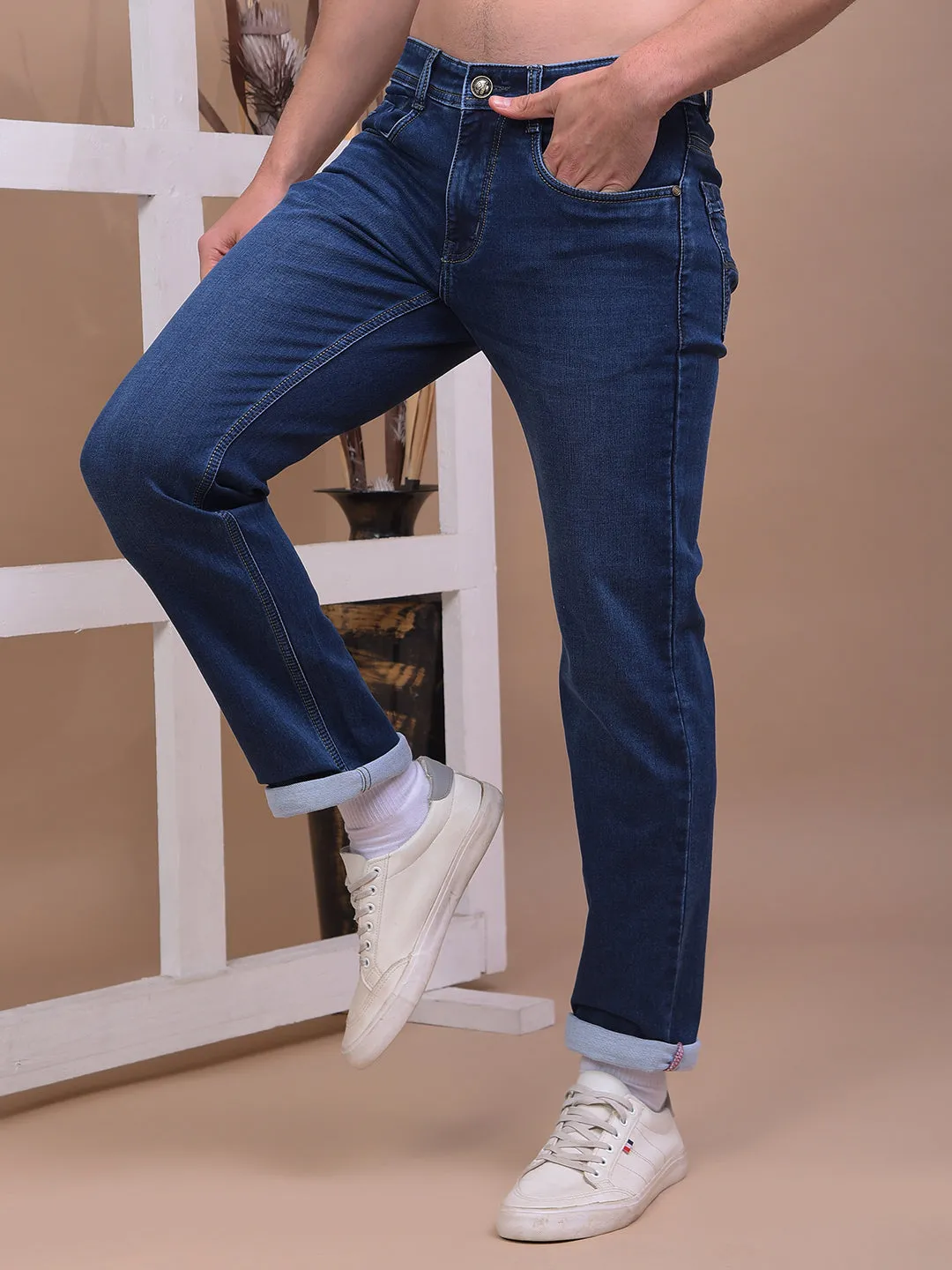 COBB DARK BLUE STRAIGHT-FIT PREMIUM JEANS