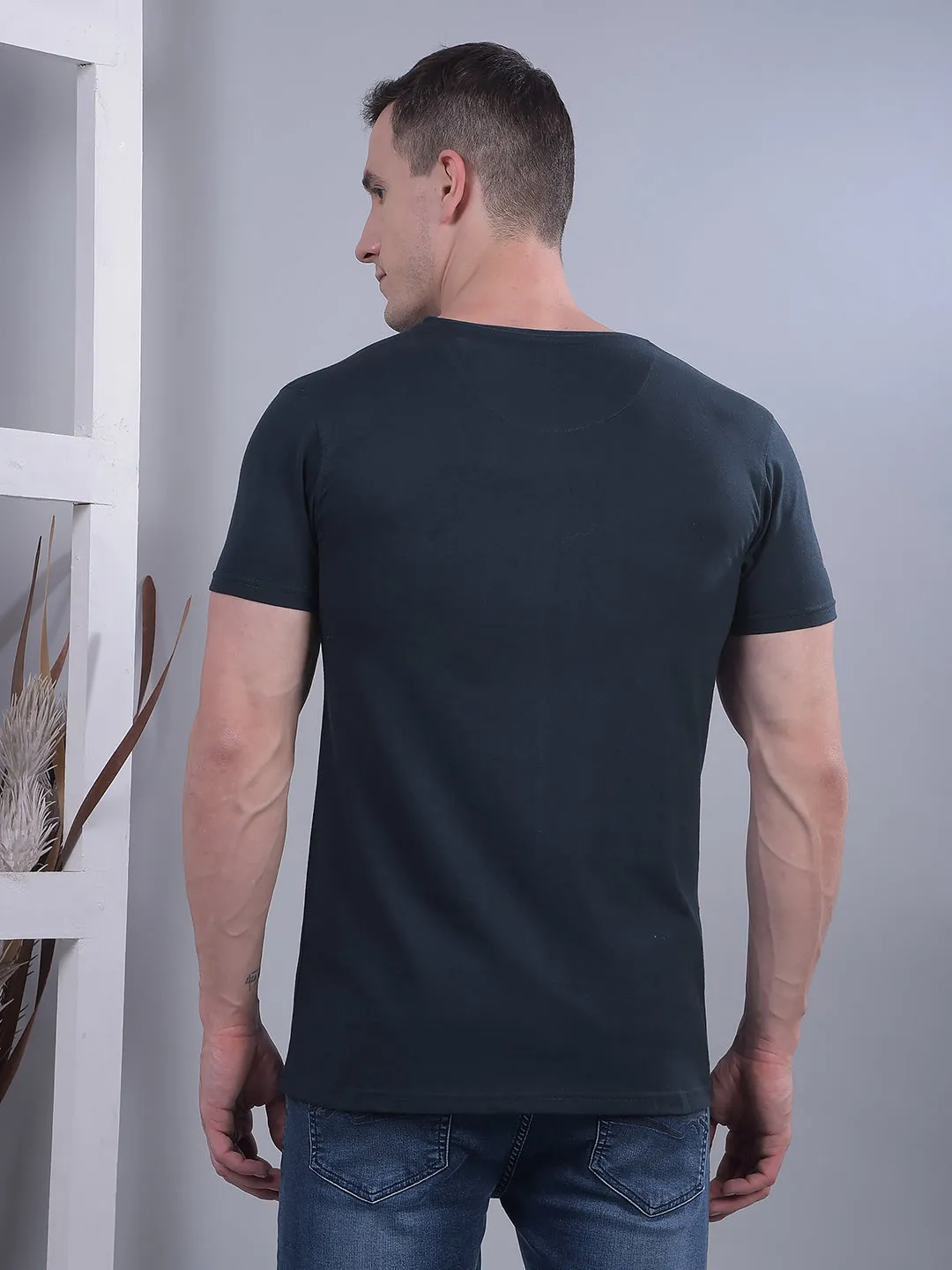 COBB NAVY BLUE PRINTED ROUND NECK T-SHIRT