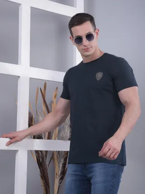 COBB NAVY BLUE PRINTED ROUND NECK T-SHIRT
