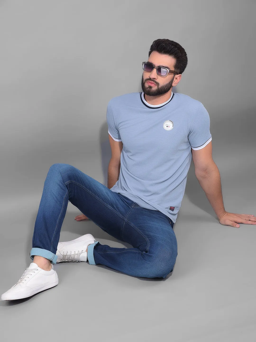 COBB SOLID DUSTY SKY BLUE ROUND NECK T-SHIRT