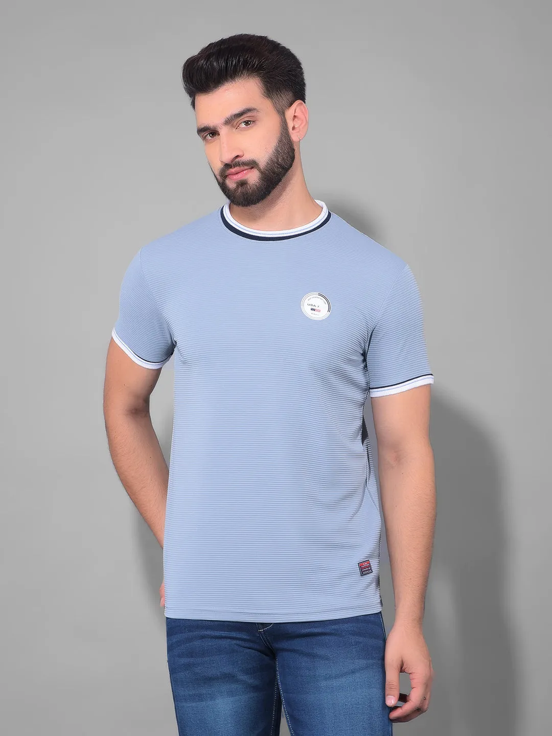 COBB SOLID DUSTY SKY BLUE ROUND NECK T-SHIRT