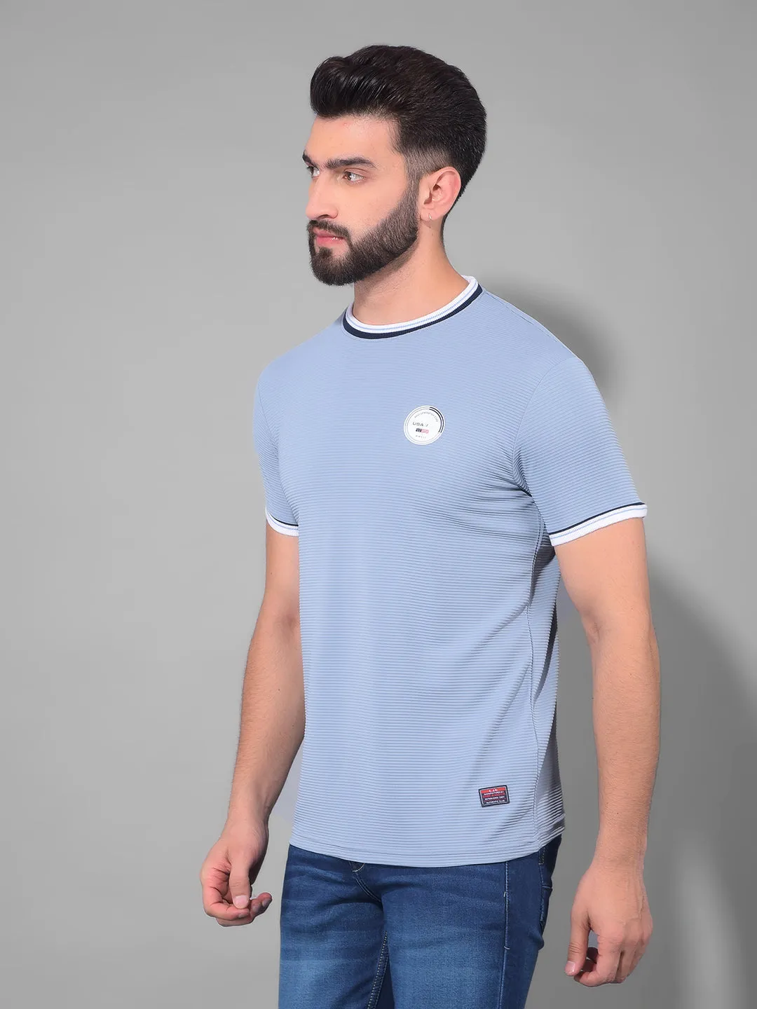 COBB SOLID DUSTY SKY BLUE ROUND NECK T-SHIRT