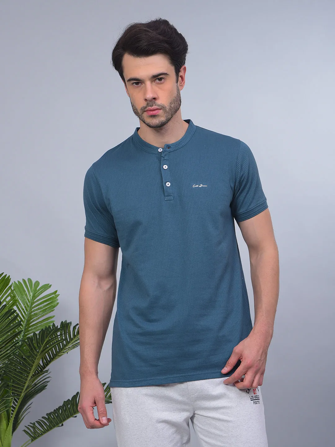 COBB SOLID TEAL BLUE ROUND NECK T-SHIRT