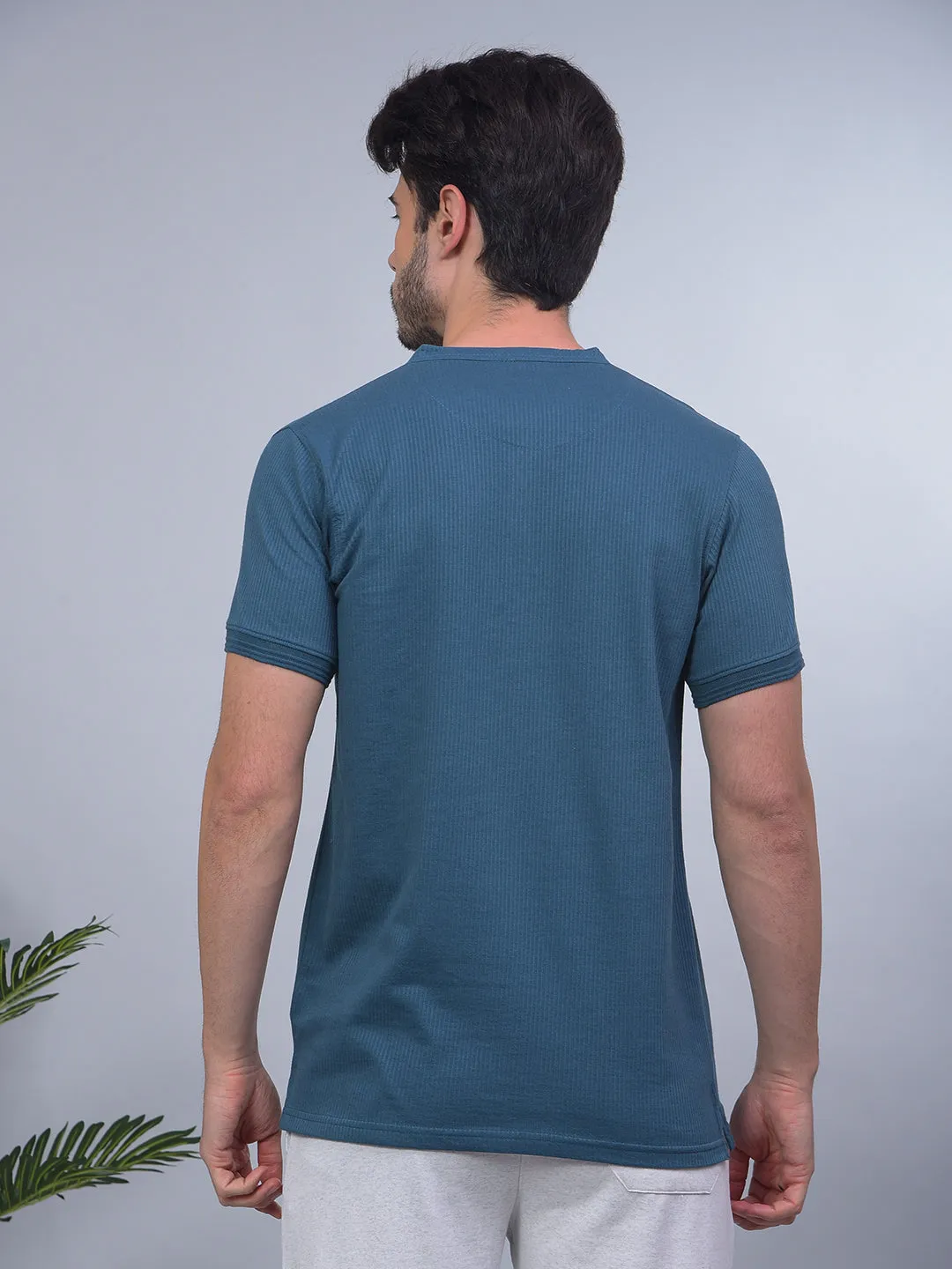 COBB SOLID TEAL BLUE ROUND NECK T-SHIRT