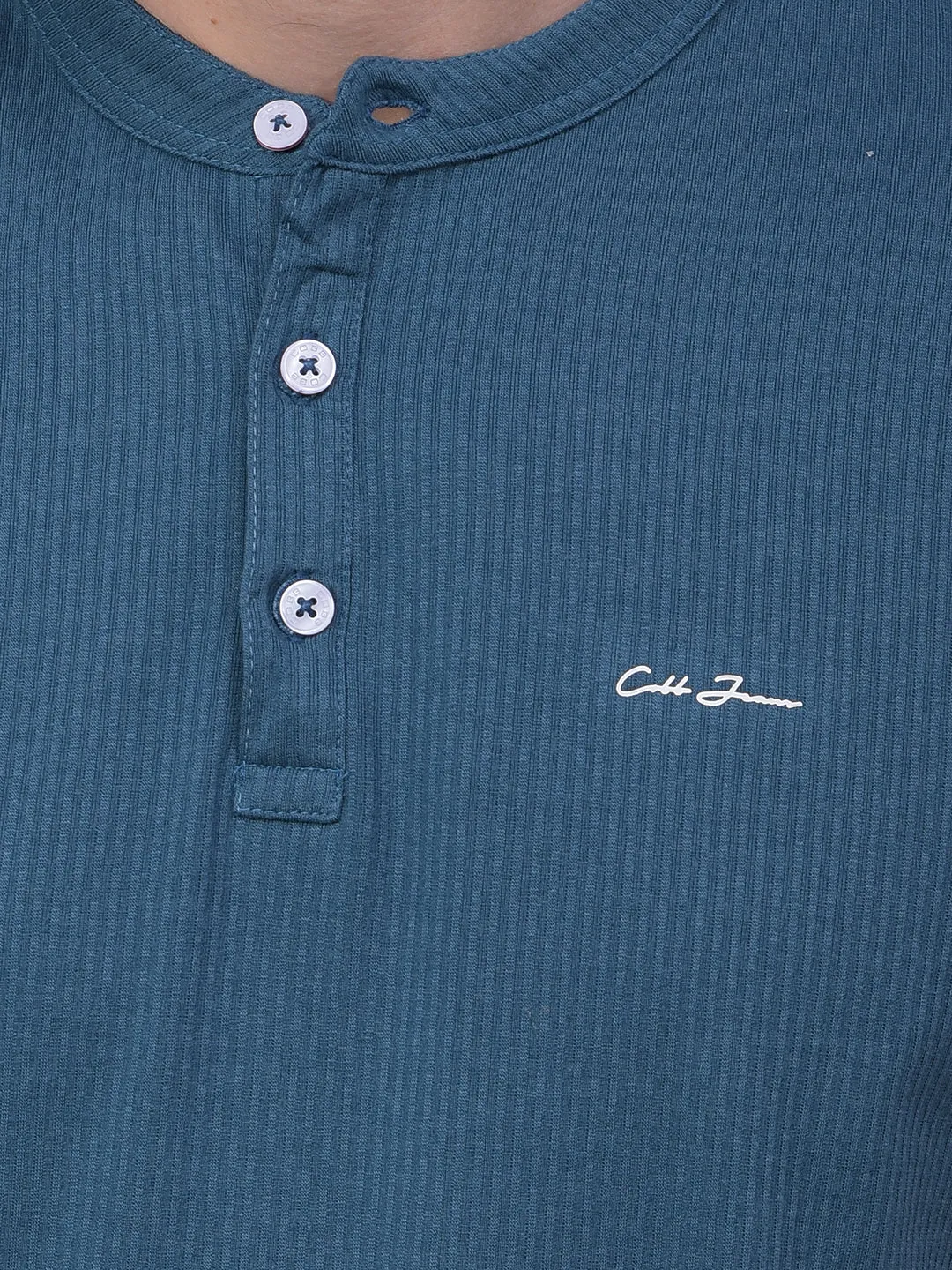 COBB SOLID TEAL BLUE ROUND NECK T-SHIRT