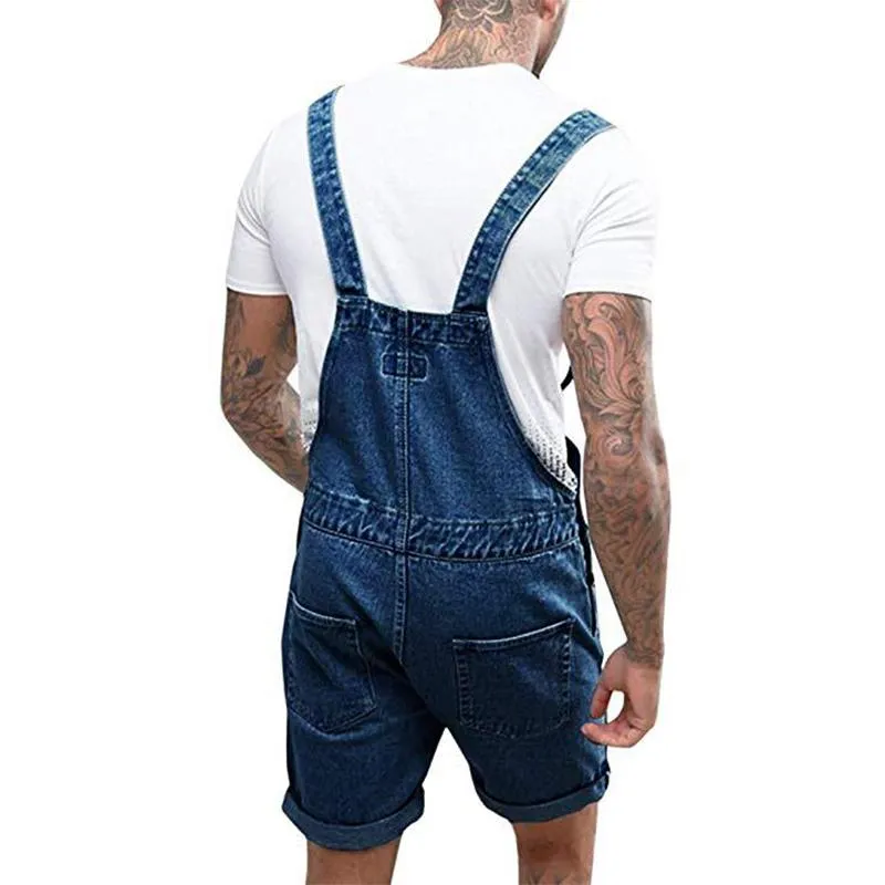 Combinaison jean short cargo déchiré en denim vintage