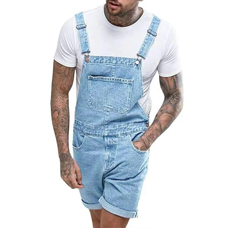 Combinaison jean short cargo déchiré en denim vintage