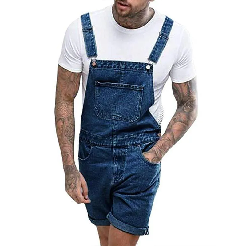 Combinaison jean short cargo déchiré en denim vintage