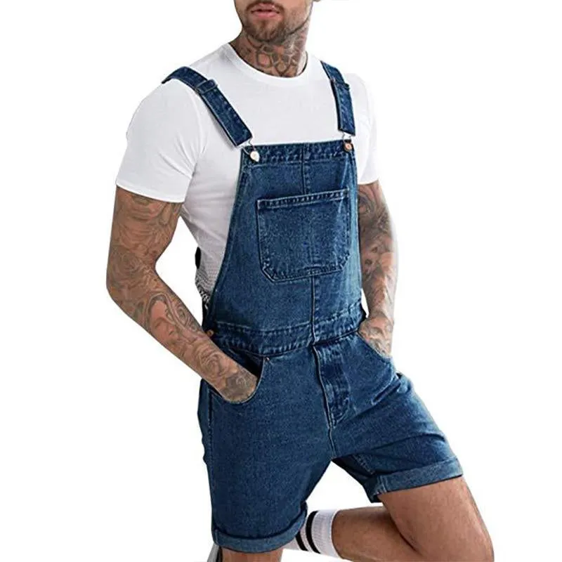 Combinaison jean short cargo déchiré en denim vintage