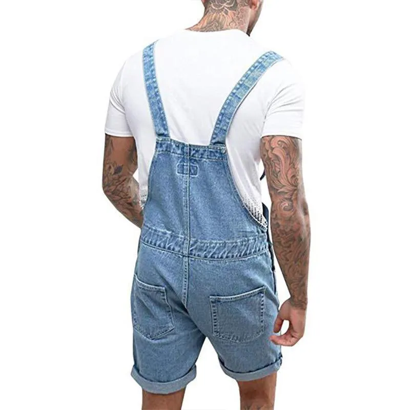 Combinaison jean short cargo déchiré en denim vintage