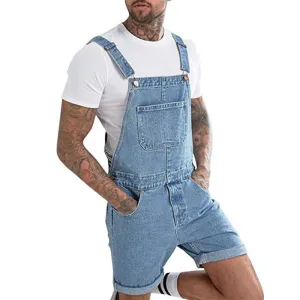 Combinaison jean short cargo déchiré en denim vintage