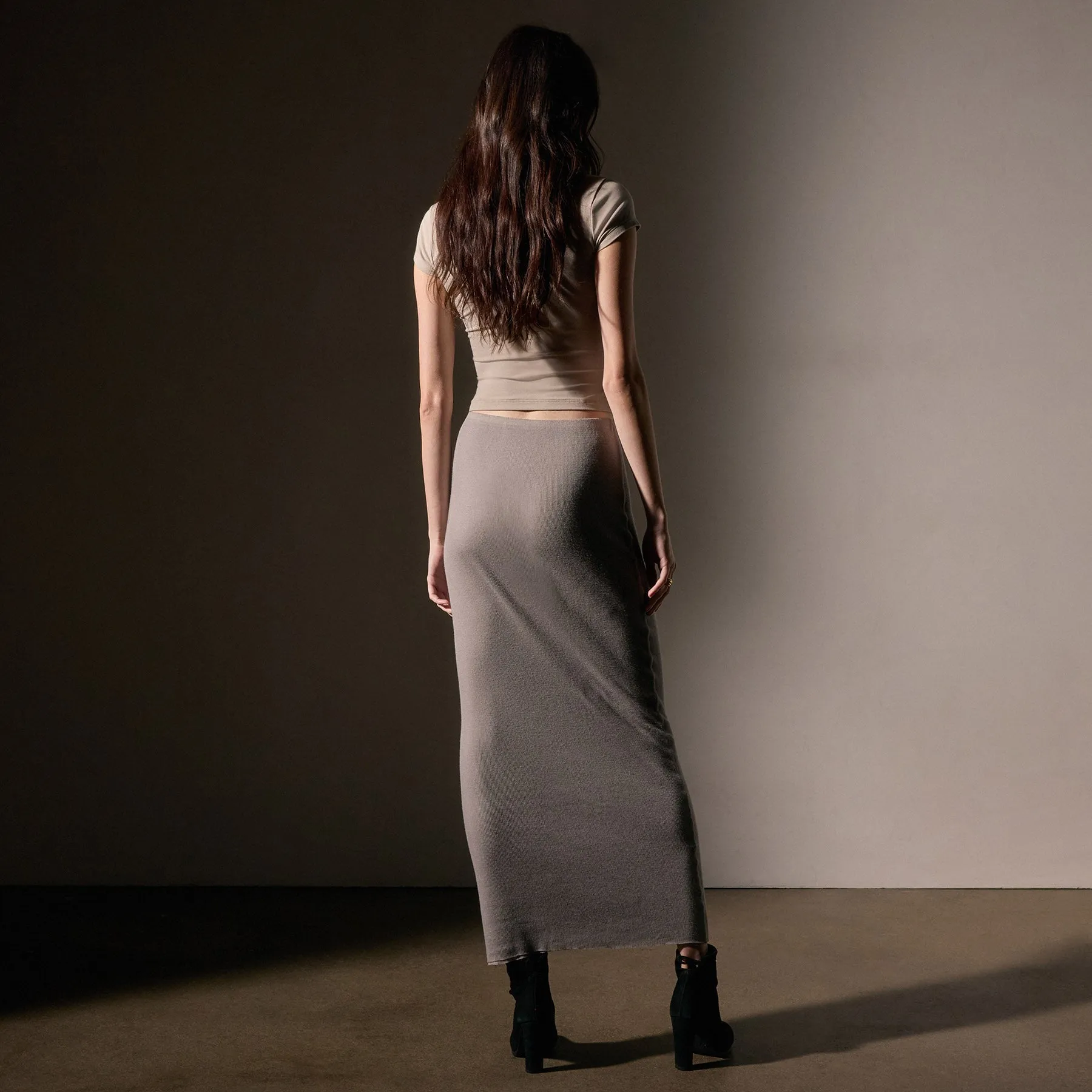 Cotton Cashmere Blend Rib Skirt - Dapple