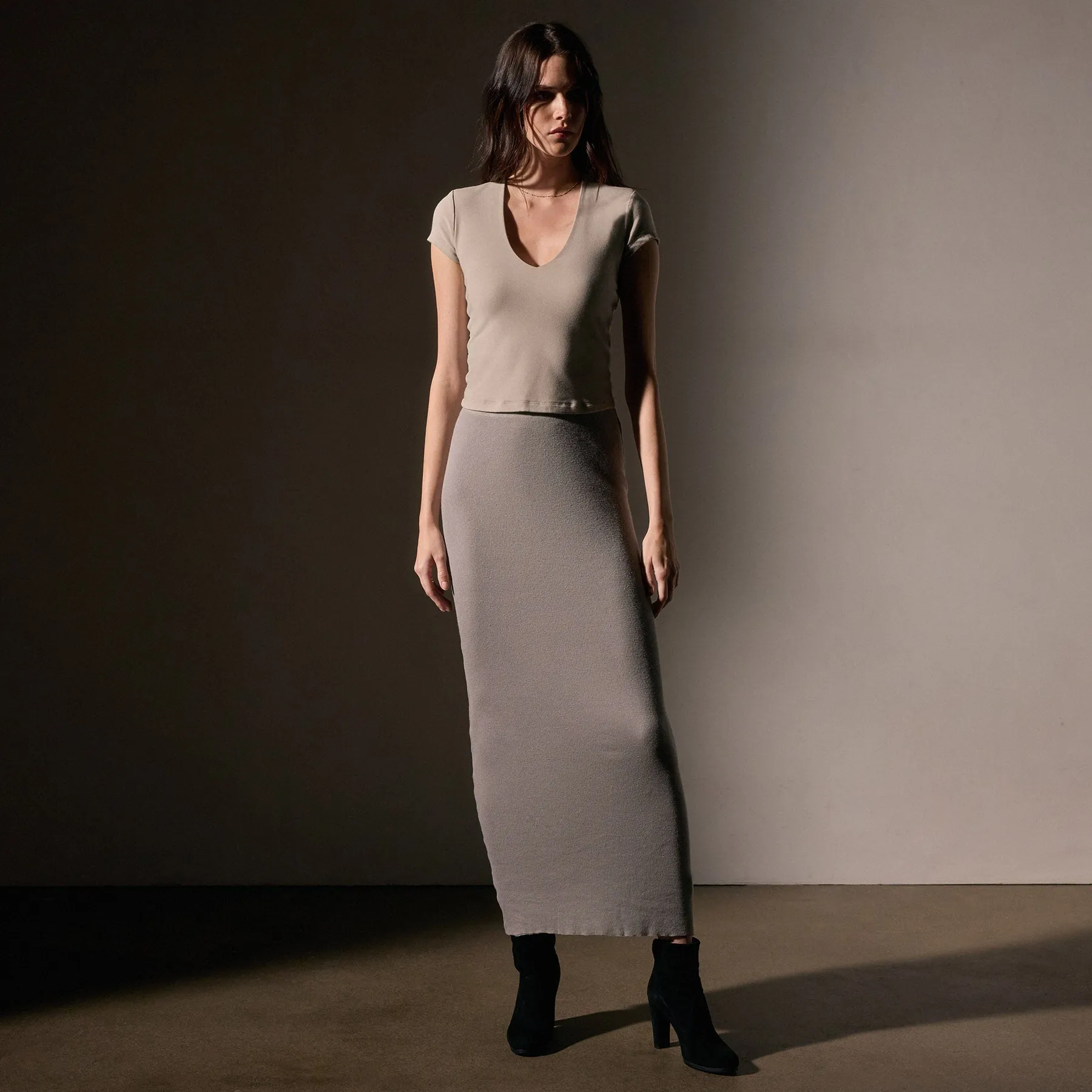 Cotton Cashmere Blend Rib Skirt - Dapple
