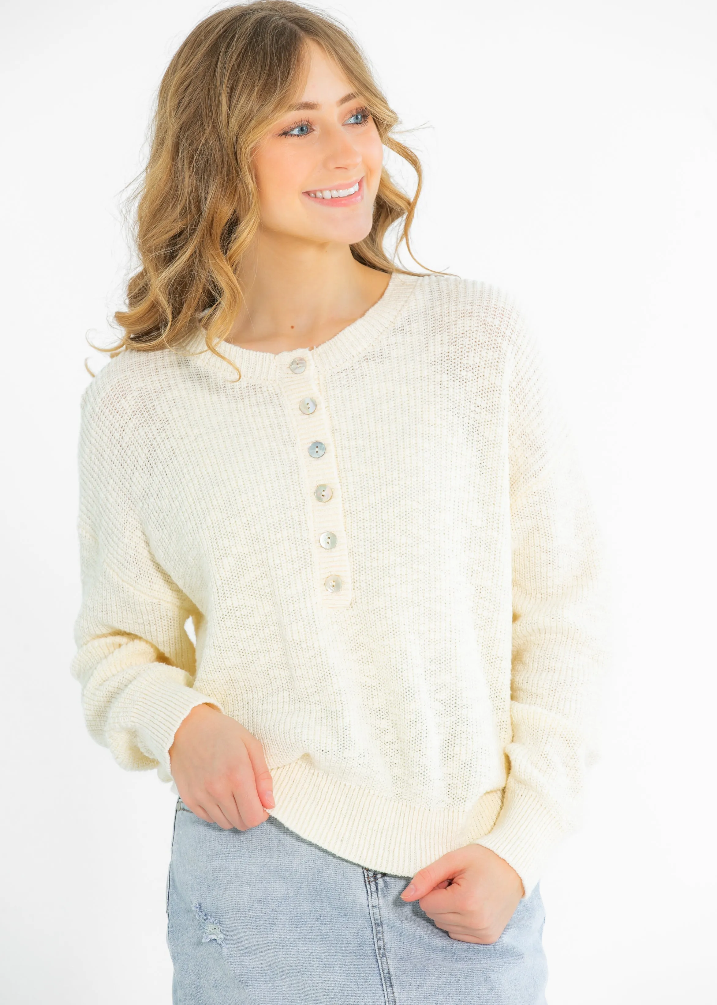 Cotton Quarter Button Knit Sweater