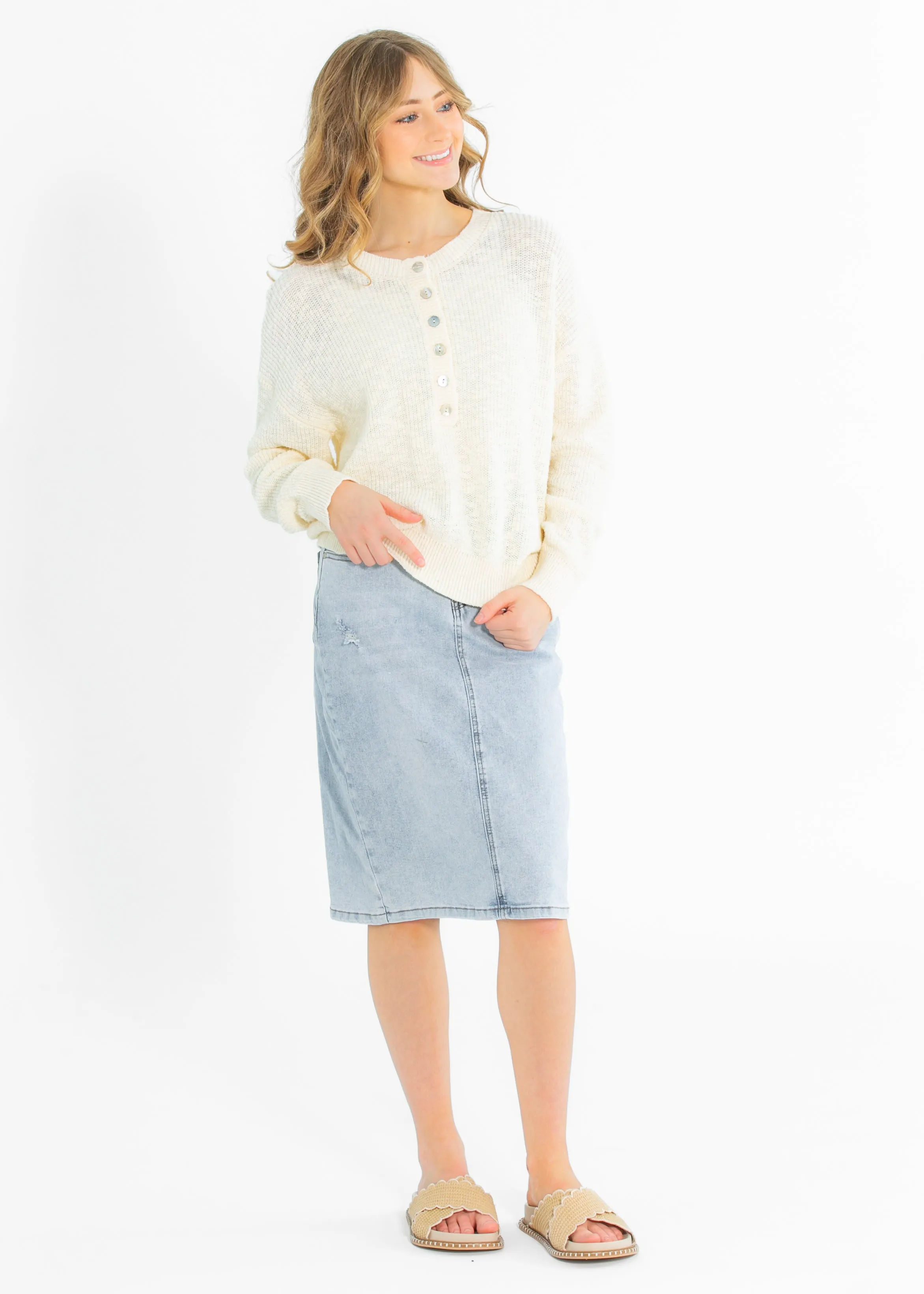 Cotton Quarter Button Knit Sweater