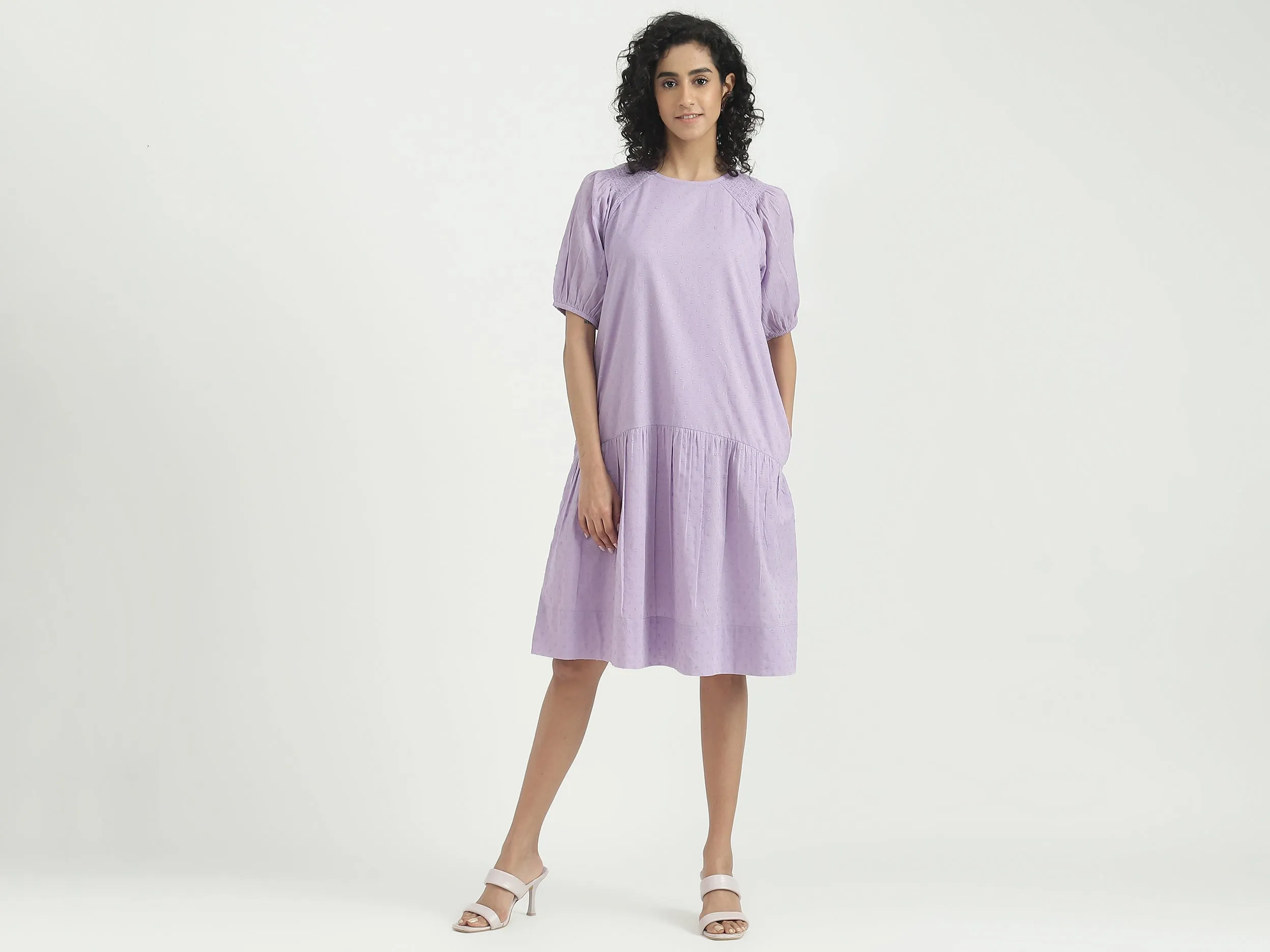 Cotton Solid Round Neck Women Dresses