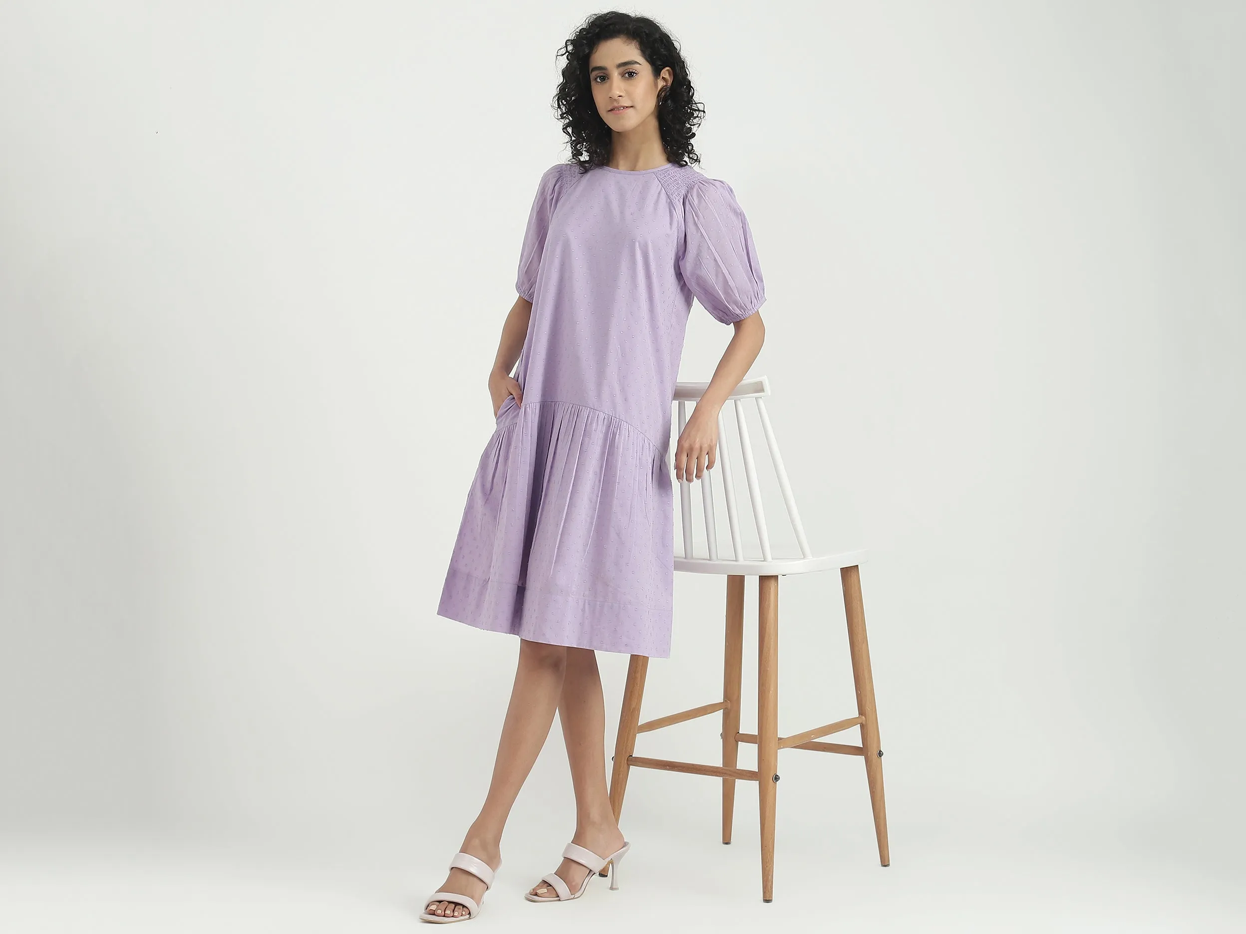 Cotton Solid Round Neck Women Dresses