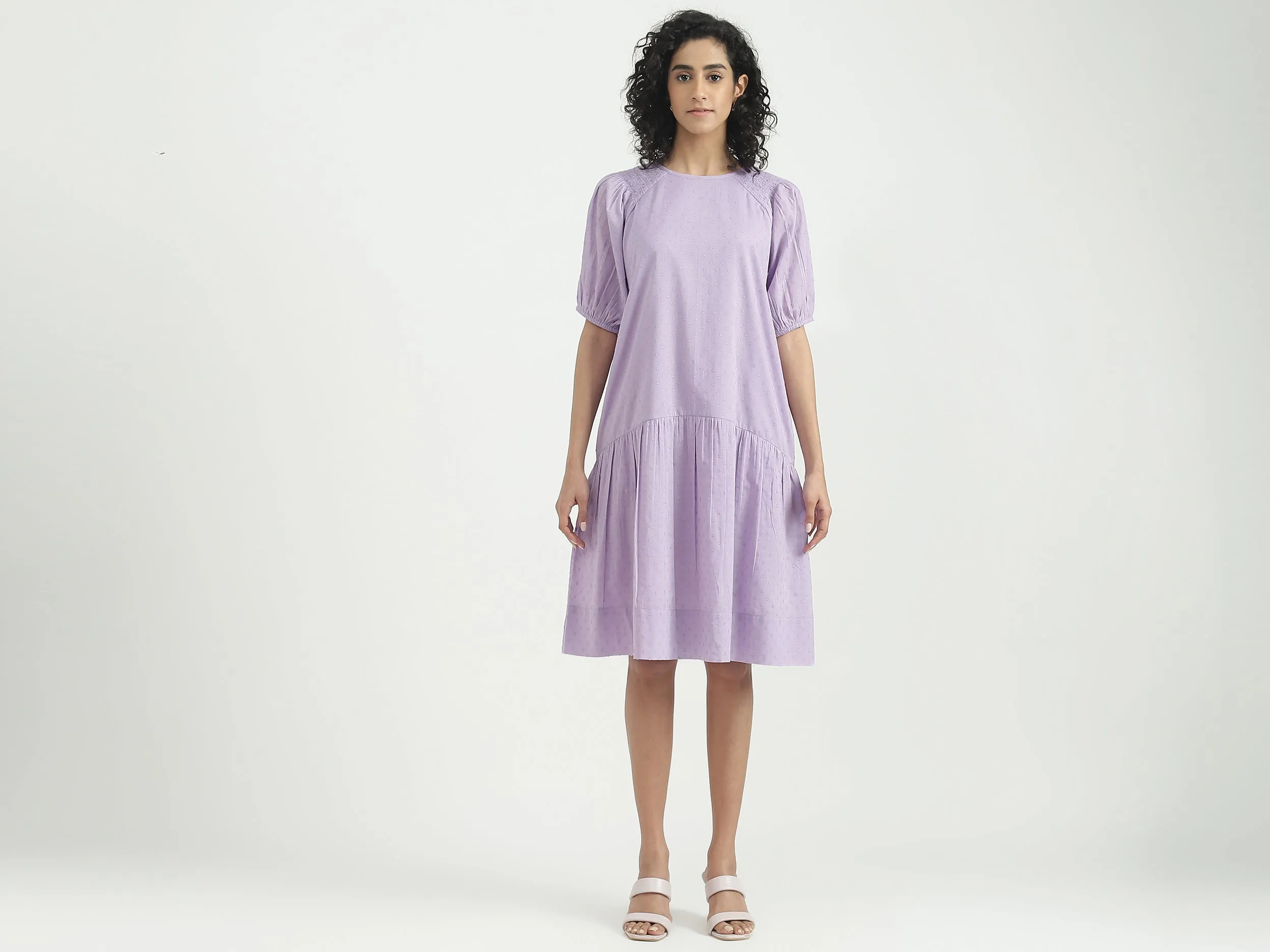 Cotton Solid Round Neck Women Dresses
