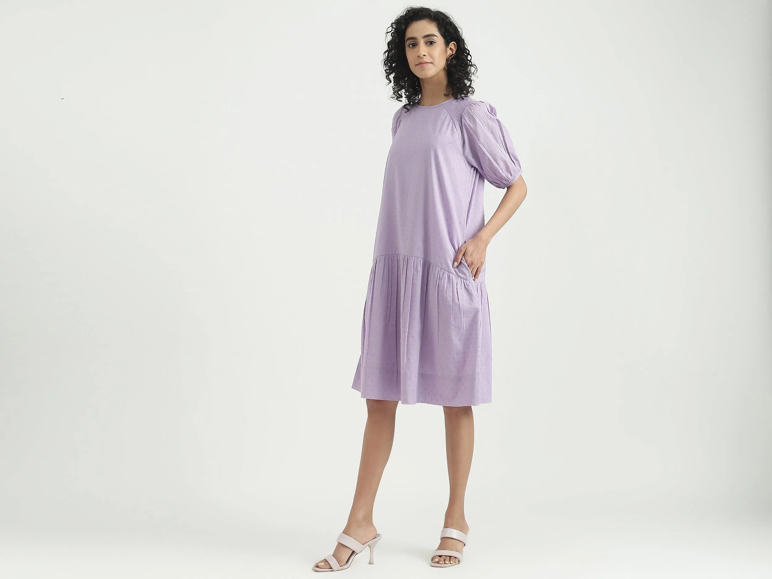 Cotton Solid Round Neck Women Dresses