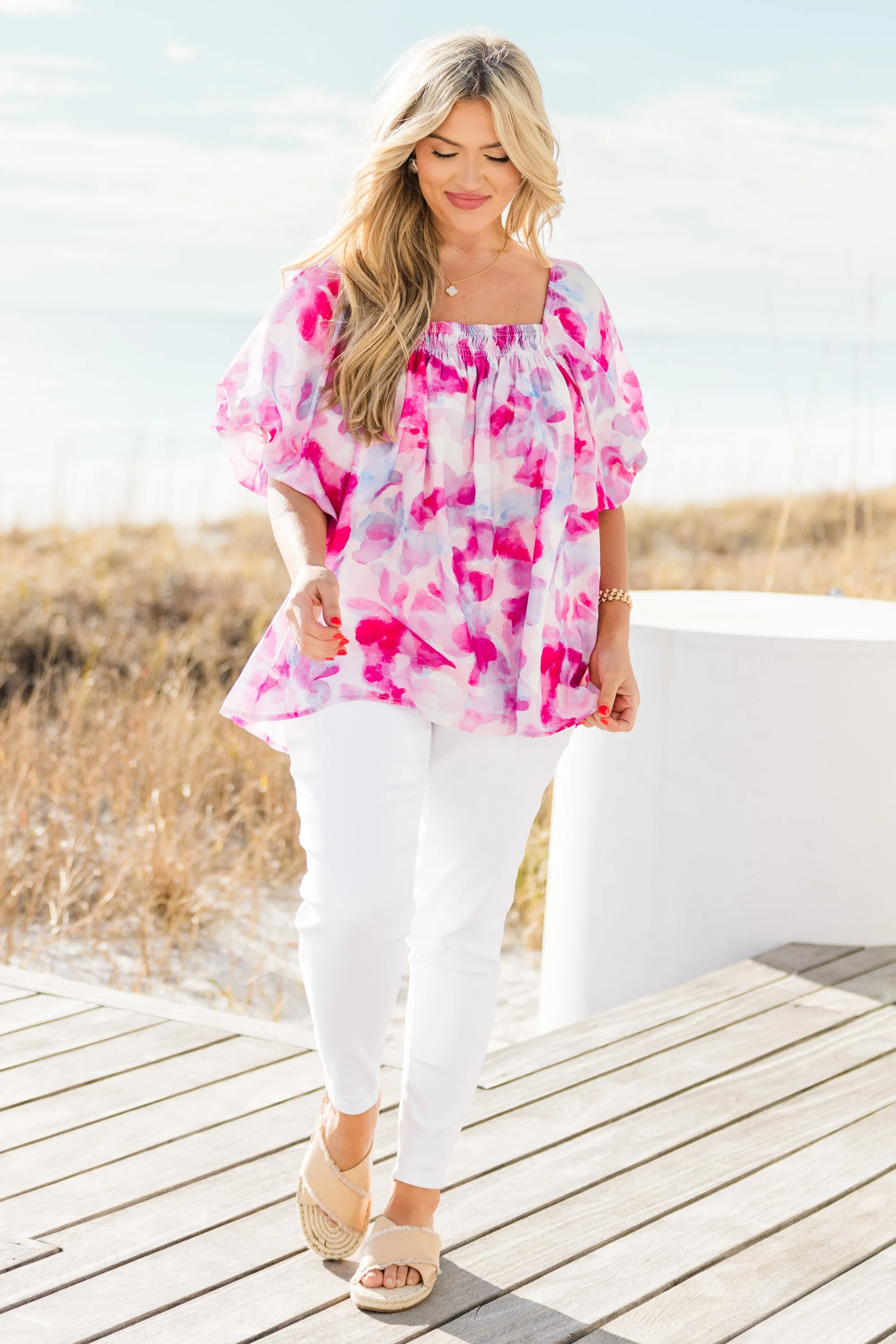 Cozy Love Top, Pink Watercolor
