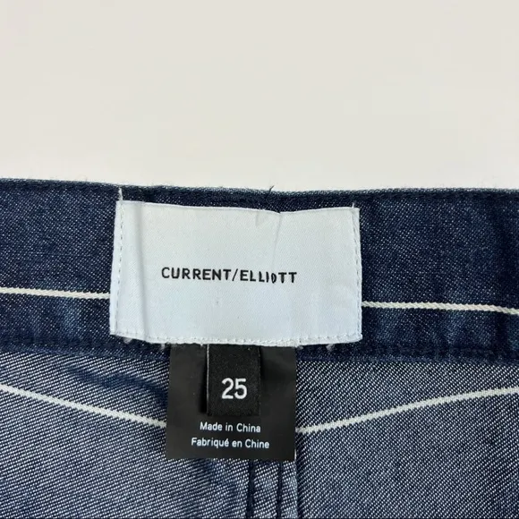 Current/Elliott Indigo Striped High Rise Vintage Cropped Slim Jeans
