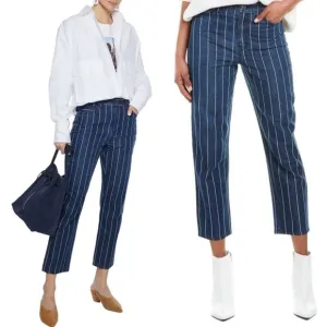 Current/Elliott Indigo Striped High Rise Vintage Cropped Slim Jeans